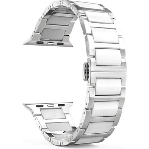 New Ceramic+Stainless Steel Strap for Apple Watch 6 Series SE/5/4/3/2 Band 44mm 40mm 42mm 38mm Fashion Bracelet for iWatch Belt