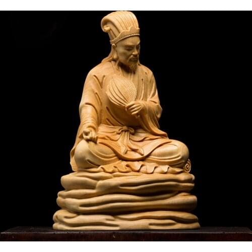12CM Zhuge Liang Kong Ming Three Kingdoms wood carving solid living room car decoration handicraft figure decor