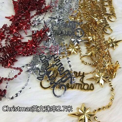 Christmas ornaments Christmas tree pendant Christmas bead string chain English Merry Christmas bead string 2.7 meters