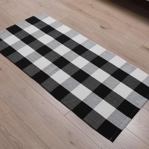 Modern And Simple Black And White Lattice Floormats Nordic Cotton And Linen Doormats Bedroom Mats Rug Living Room Coffee Carpet
