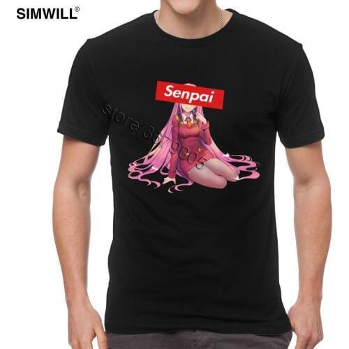 Stylish Darling In The Franxx Tshirts Mens Print Cotton T-Shirts Round Neck Short Sleeve Zero Two Senpai Tee