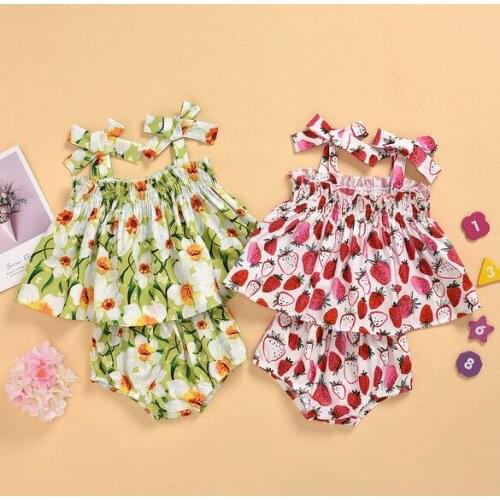 FOCUSNORM Summer Lovely Baby Girls Clothes Sets 0-3Y Flowers Print Sleeveless Vest Dress Tops Shorts 2pcs
