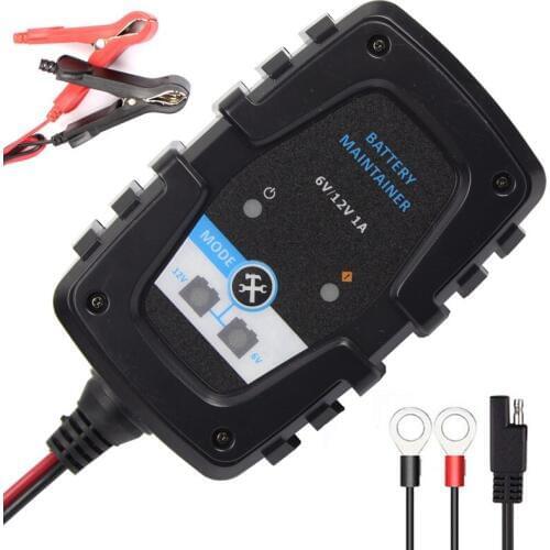 FOXSUR UPS Motorcycle Battery Charger 6V 12V Intelligent 1A 1000mA Automatic Smart Battery Charger with SAE cable