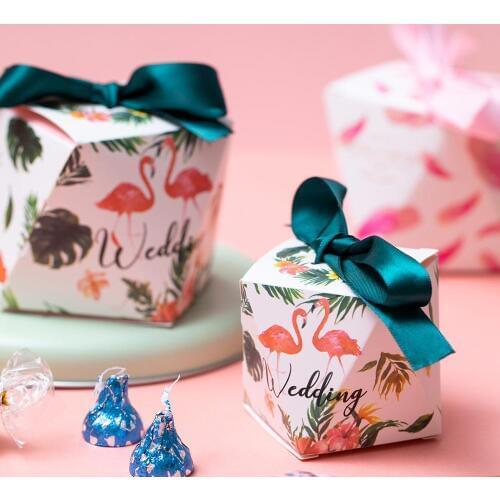 Feather Flamingo Party Events Favor Box Wedding Favor Box Candy Chocolate Paperboard Box