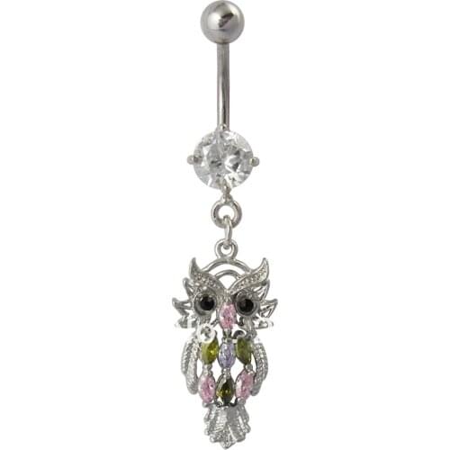Wholesale MULTI-COLOR GEM OWL BELLY RING NAVEL DANGLE FANCY BUTTON PIERCING JEWELRY 3PCS/LOT