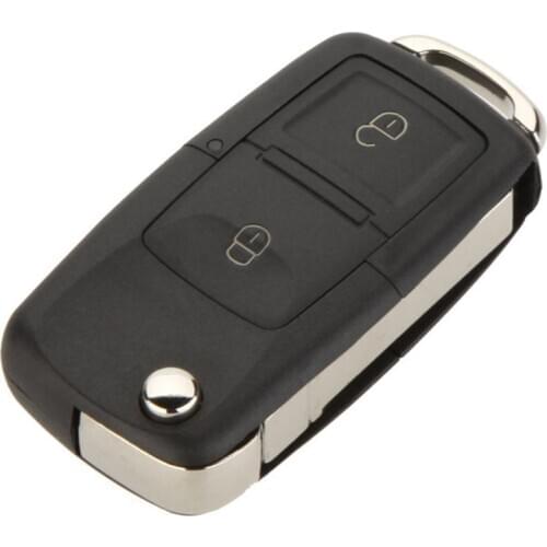 Replacement 2 Button Keyless Entry Remote Flip Folding Car Key Fob Shell Case and Button Pad Compatible with VW Volkswagen Golf