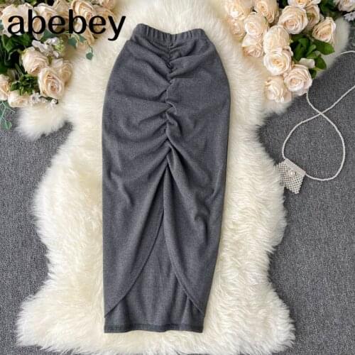 2021 New Spring Summer Fashion Casual Pleated Slim Mid Length High Waist Versatile Sexy Buttock Skirt Womens