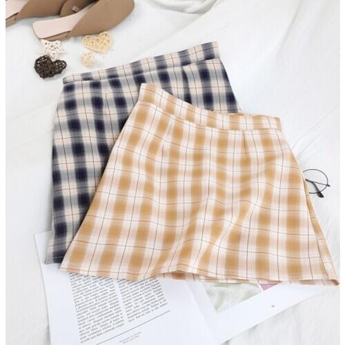 Preppy Style Women Plaid Skirts Mini High Waist Casual Ladies A-Line Skirts Korean Zipper Sweet Fashion Summer Above Knee Skirts