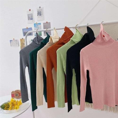 Women Sweaters Autumn Winter Tops Korean Slim Female Pullover Knitted Sweater Jumper Soft Elastic Warm Pull Femme Turtleneck