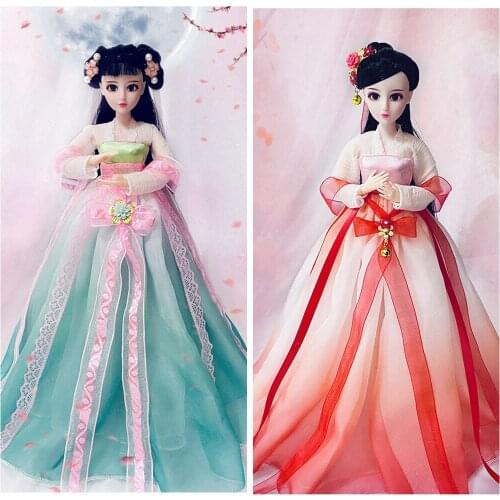 1/6 Scale 30cm Ancient Costume Hanfu Dress Long Hair Fairy Princess Barbi Doll Double Joints Body Model Toy Gift For Girl C1228