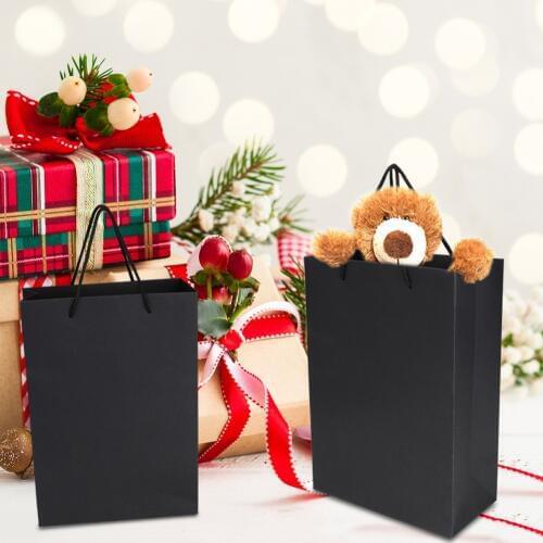 1Pcs Black Kraft Paper gift Bag with twisted rope handles Shopping Package Bags New Year Wedding Birthday Party Gift bag present