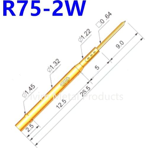 100Pcs/Lot R75-2W Brass Flat Head Pin For PCB Testing Spring Test Probe Pins Receptacles Dia 1.32mm Length 24.5mm Without Spring