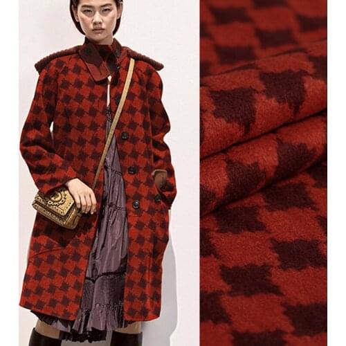 145CM Wide 540G/M Weight Red Check Wool Viscose Fabric for Autumn and Winter Coat Jacket Dress E890