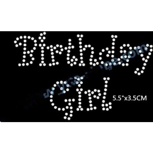 2pc/lot Birthday Girl rhinestones fix hot fix rhinestone motif iron on crystal transfers design for shirt bag