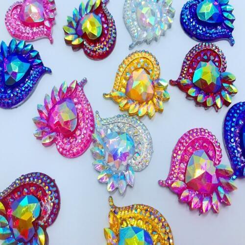 20pcs Heart shape 34*31mm Mixed colour Sew on rhinestones flatback resin crystals accessory gemstone strass loose beads