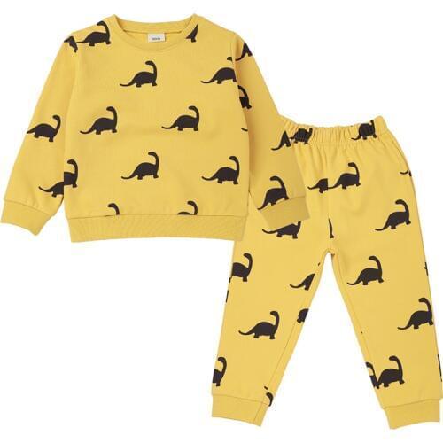 2021 Autumn Children Set Boys and Girls Casual Sweatshirt Set Dinosaur Print Cartoon Clothing 2 Piece Set Kids Fashion Clothes