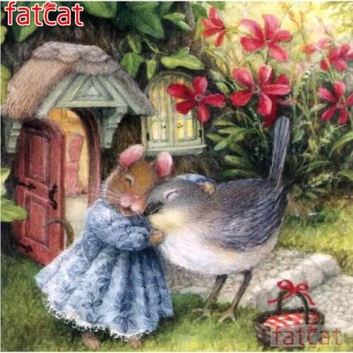 FATCAT 5d diy Diamond Painting Rabbit and bird Diamond Embroidery animals Full Square Round Drill Mosaic stickers decor AE1250