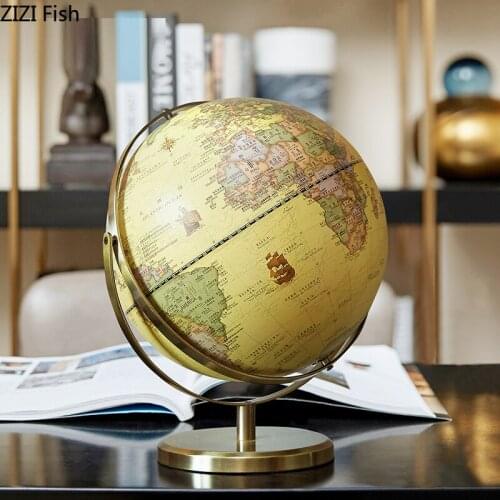 American vintage rotating globe world map ornaments large office desk globe geography metal base home decoration exquisite gifts