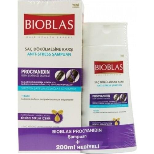 Bioblas Anti Hair Loss Anti Stress Shampoo 400ml + 200ml Gift Grape Extract Moisturizing Nourishing Stress-Weakened