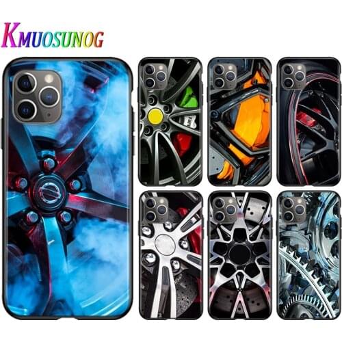 For iPhone 11 Pro XS Max X XR Phone Case Sports car Wheels rims vehicle For iPhone 6S 6 7 8 Plus 5S Bright Black Phone Cover