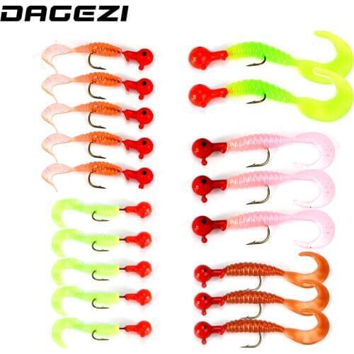 DAGEZI 18pcs/set soft Fishing Lure with box Sea Bass Soft Bait Jig Head Twirl Tails Worm artificial Baits Fishing Tackles