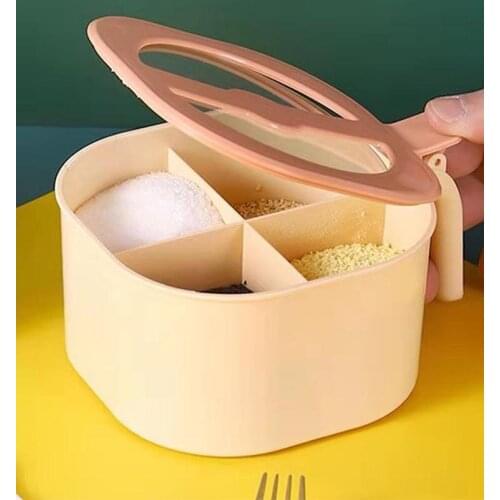 Seasoning Holder 4-in-1 Seasoning Box With Spoons Condiment Storage Container Organizer Sugar Bowl Salt Shaker Kitchen Storage