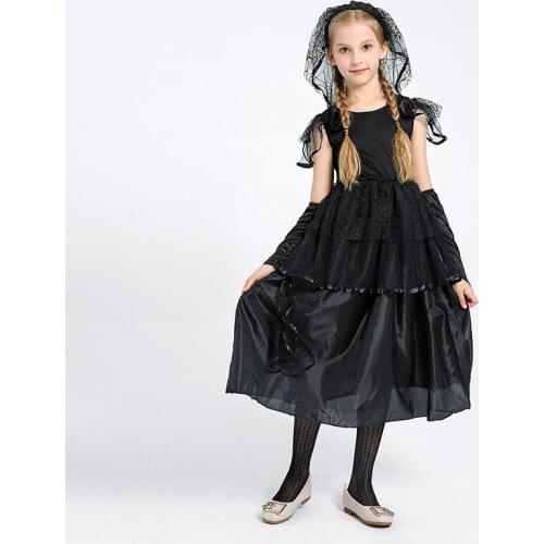 Kids Halloween Costume Black veil Little Witch Girl bride Dresses Children witch Costumes