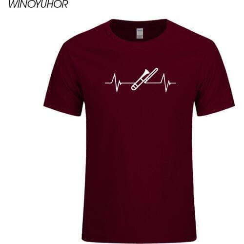 Trombone Heartbeat Line Printed T-Shirt Men 2019 Summer New Casual Short Sleeve T Shirt Cotton Mens Funny Fitness Tops Tees
