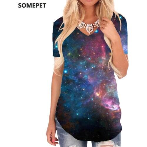 SOMEPET Galaxy T Shirt Women Nebula Tshirts Printed Space T-shirts 3d Colorful V-neck Tshirt Womens Clothing Hip hop Printed