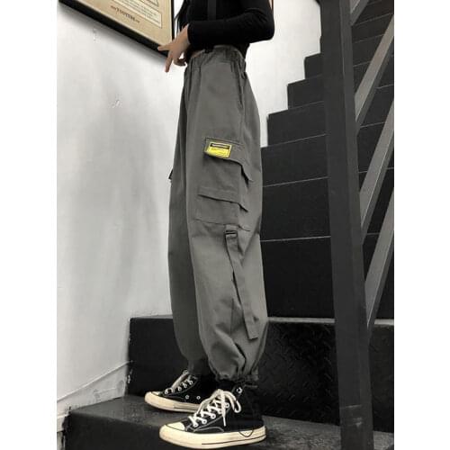 HOUZHOU Techwear Women Cargo Pants Hippie Streetwear Black Jogging Wide Leg Trousers for Female 2021 Korean Fashion Hip Hop