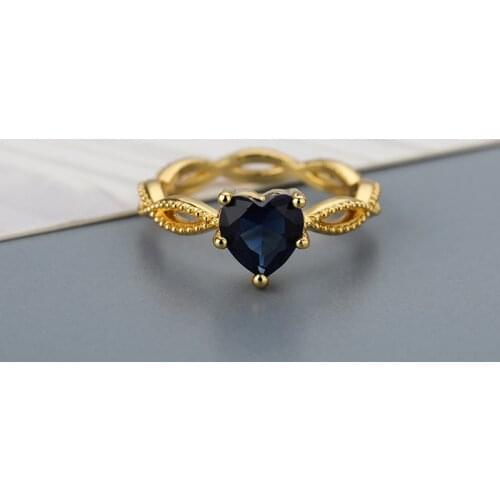 ICFTZWE Fashion Blue Gem Heart Rings For Women Gemstone Zirconia Gold Silver Color Couple Heart Ring Party Gift Jewelry Gift
