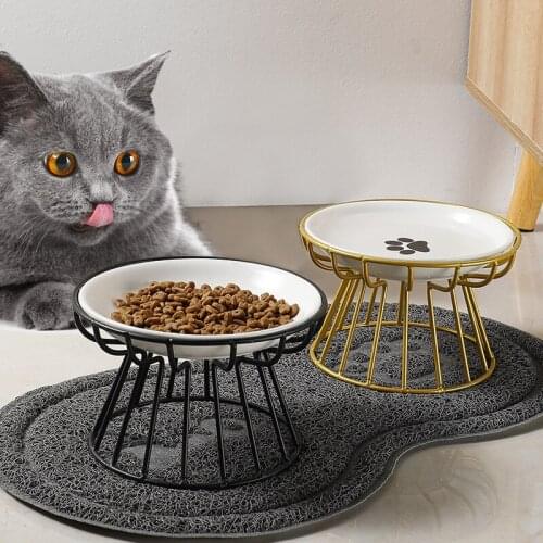 Pet Ceramic Bowl Cat Bowl Tall Ceramic Cat Food Bowl Snack Canned Plate Anti-Cervical Spondylosis Anti-overturning Cat Food Bowl