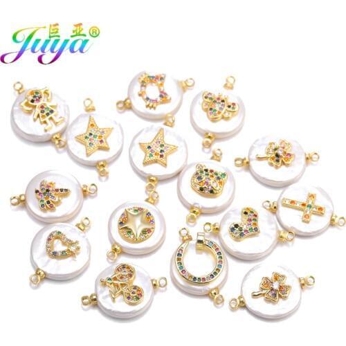Juya DIY Connectors Supplies Cubic Zirconia Charms Shell Pearls Connectors Accessories For Women Earrings Bracelet Making