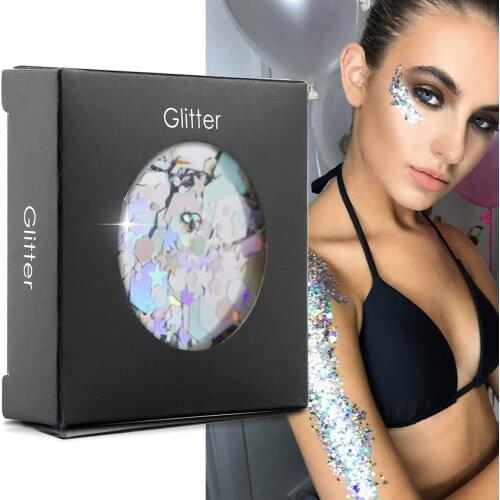 Cosmetic Glitter For Face, Body ,Hair - Chunky Silver Holographic Glitter Mix Essential Festival and Rave Beauty Makeup Glitter