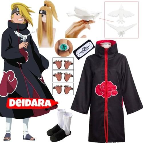 Deidara Full Set Cosplay Costume White Clay Bird Tongue Tattoo Wig Halloween Costume for Kids Adults Child Holiday Gift