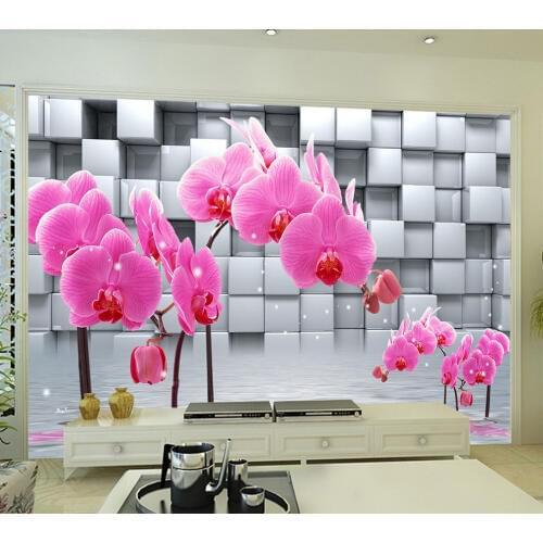 Square Plaid Butterfly Orchid Flower Reflection Wallpaper Mural for Living Room Sofa Background 3d Wall Mural 3D Wall paper