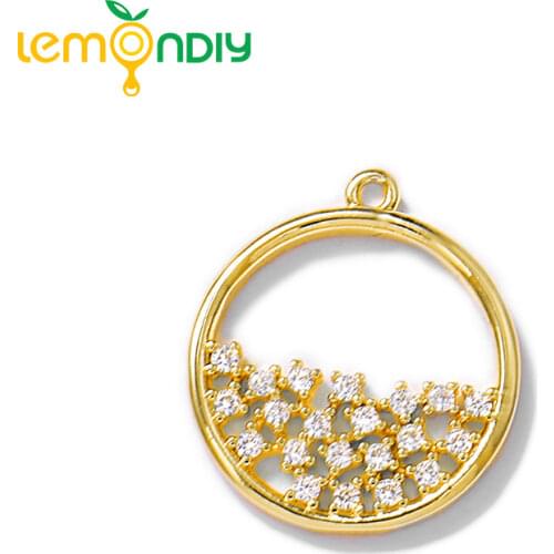 4PCS 15x17MM Hole 1MM 24K Gold Color Brass with Zircon Round Charm Pendants for DIY Jewelry Making Findings Accessories