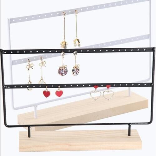 Metal Dangle Earring Display Stand Rack Wood 2 Layer Hollow Jewelry Stud Earrings Holder Storage Organizer