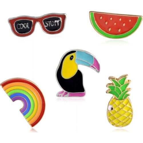 Fashion Rainbow Enamel Lapel Cartoon Pins Fruits Food Mix Brooches Badges Backpack Cute Pins Gifts For Friends Jewelry