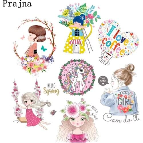 Fashion Girl Heat Transfer Patches For Kids Clothes DIY Unicorn Iron-On Transfers For Clothing Catoon Applique Thermal Stickers