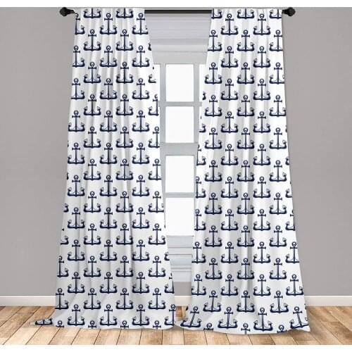 Nautical Curtain Dark Colored Vintage Marine Theme Ship Anchor Heraldic Sea Element Pattern Window Treatment Living Room Bedroom