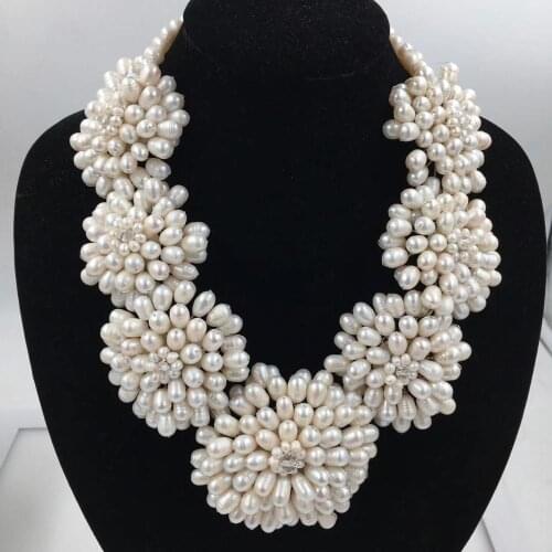 Set freshwater pearl white flower necklace earrings 19inch FPPJ wholesale beads nature