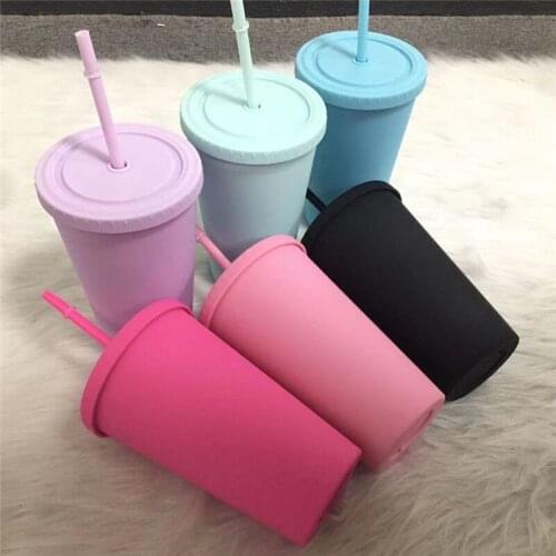 New Fashion 16oz Macaron Acrylic Cone Tumbler Colorful Plastic Water Bottle With Lid Straw Double Wall Portable Cup For Gift