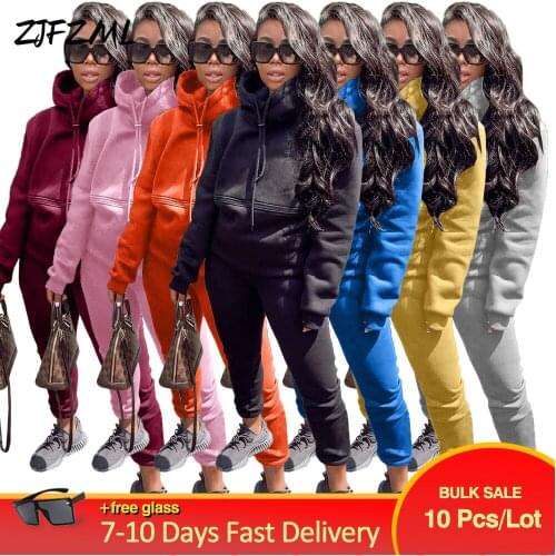 Bulk Items Wholesale Lots 2021 New Womens Tracksuit Fall Winter Y2K Clothing Full Sleeve Hooded Hoodie and Sporty Sweatpants