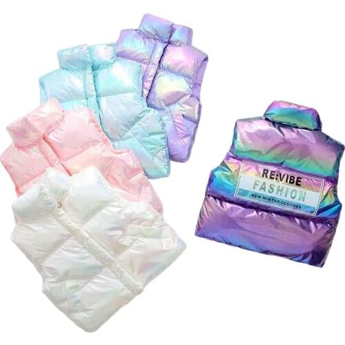 New Autumn Winter Childrens Warm Tops Colorful Bright Outerwear Boys Girls Baby Waterproof Down Jacket Cotton Kids Vest Coats