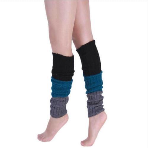 Autumn and winter woolen set Three-color stitching cashmere pile boots set ladies long tube over the knee warm leggings