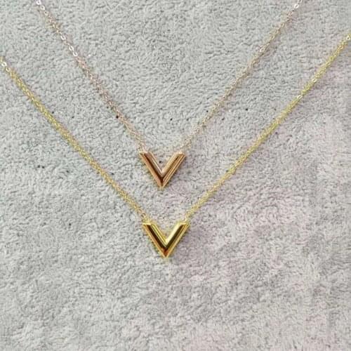 Stainless Steel Letter V Necklace Women Girl Gold/Rose Gold Alphabet Pendant Famous Brand Jewelry Best Gift For Friend