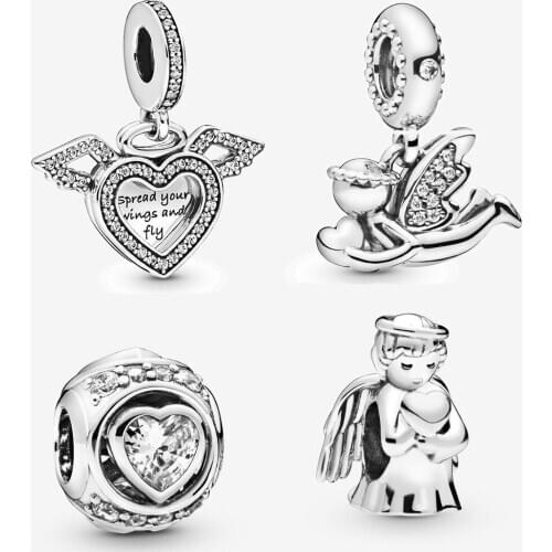 KAKANY 2019 Fashion New Sterling Silver Heart Ball Angel Love Wings Charm Pendant Diy Original Female Jewelry Birthday Gift