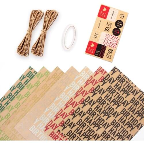 Happy Birthday Striped Kraft Wrapping Paper English Letters Gift Decoration Materials 50X70CM Red Slivver Green Black