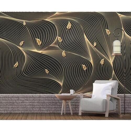 Custom 3D wallpaper mural European light luxury abstract line geometry gold leaf TV background wall decorative painting